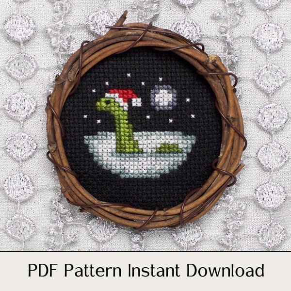 Loch Ness Nessie Christmas Cross Stitch Pattern - PDF Instant Download