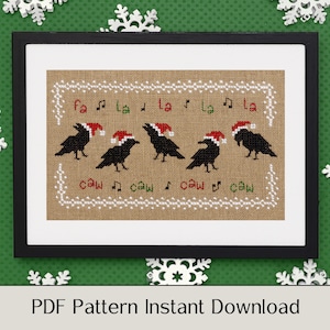 Cross Stitch Pattern - Christmas Crows - PDF Instant Download