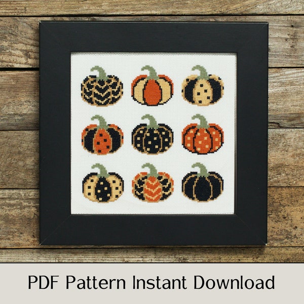 Halloween Cross Stitch Pattern - Painted Pumpkins - PDF Instant Download