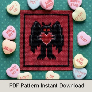 Cross Stitch Pattern - Mothman Valentine - PDF Instant Download