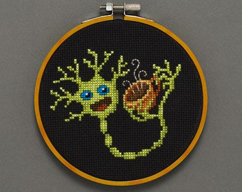 Cross Stitch Pattern - Neuron and Coffee - PDF Instant Download