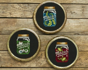 Mason Jar Cross Stitch Pattern - Eyeballs Tentacles and Frogs - PDF Instant Download