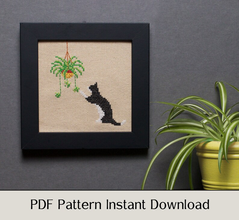 Cross Stitch Pattern - Cat and Plant - PDF Instant Download - Etsy
