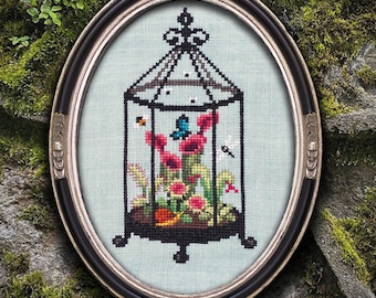 Cross Stitch Pattern - Carnivorous Plants in Terrarium - PDF Instant Download