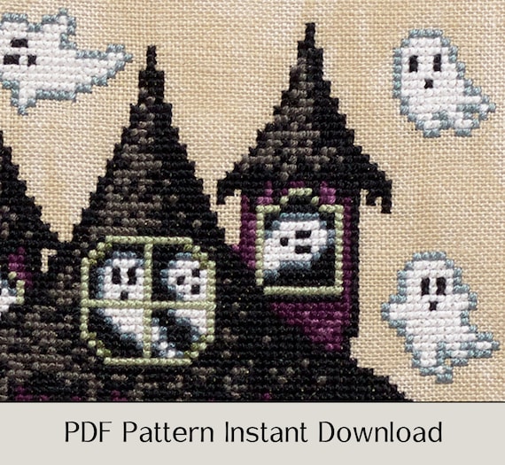 Witch House Cross Stitch Pattern Hello Halloween Cross Stitch