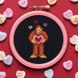 Cross Stitch Pattern - Bigfoot Valentine - PDF Instant Download
