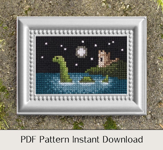 Loch Ness Nessie Cross Stitch Pattern - PDF Instant Download