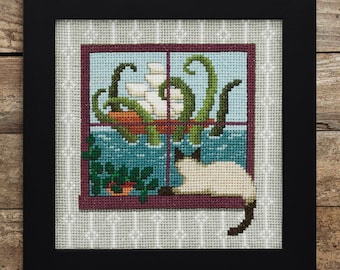 Cross Stitch Pattern - Cat, Kraken, Ocean and Boat - PDF Instant Download