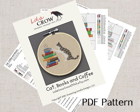 All I Need is Coffee & Books Cross Stitch Pattern Instant 