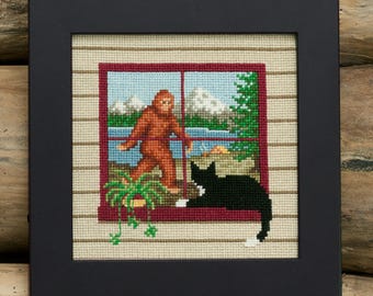 Cross Stitch Pattern - Cat and Bigfoot - PDF Instant Download