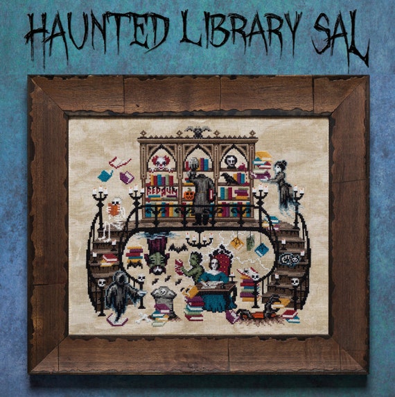 Haunted Library Halloween Stitch Along SAL, Cross Stitch Pattern - PDF Instant Download