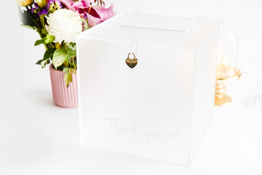 Frosted Acrylic Wedding Wishing Well Lockable Card Box With Gold Heart — free download