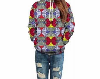 African dashiki print ladies light top with Hoodie RLW1434