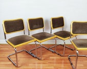 Set of 4 Mid Century Cesca Style Dining Chairs, Vintage Retro Velvet Chairs 1970s