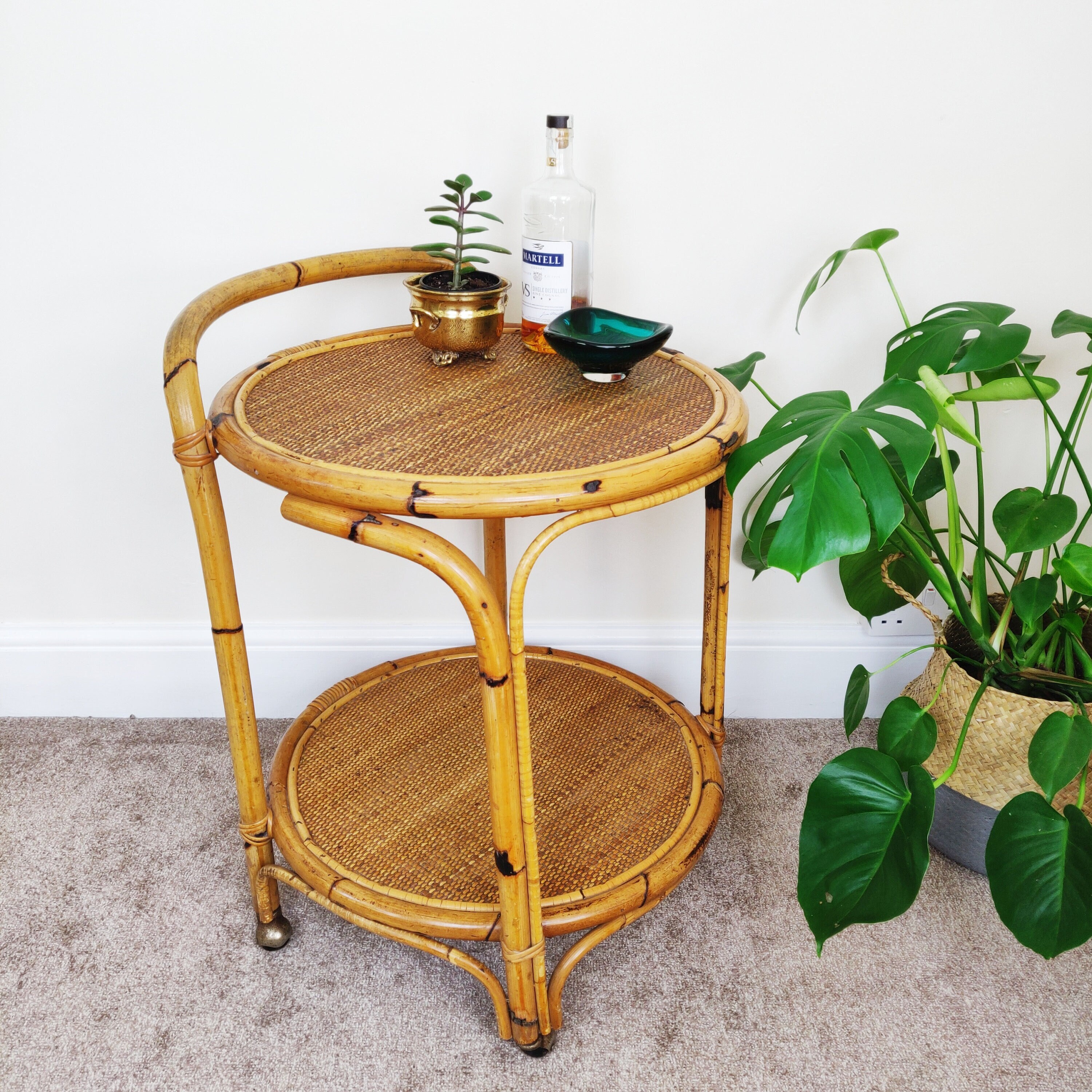 Mid Century Bamboo Rattan Drinks Trolley Boho Vintage Cane Etsy