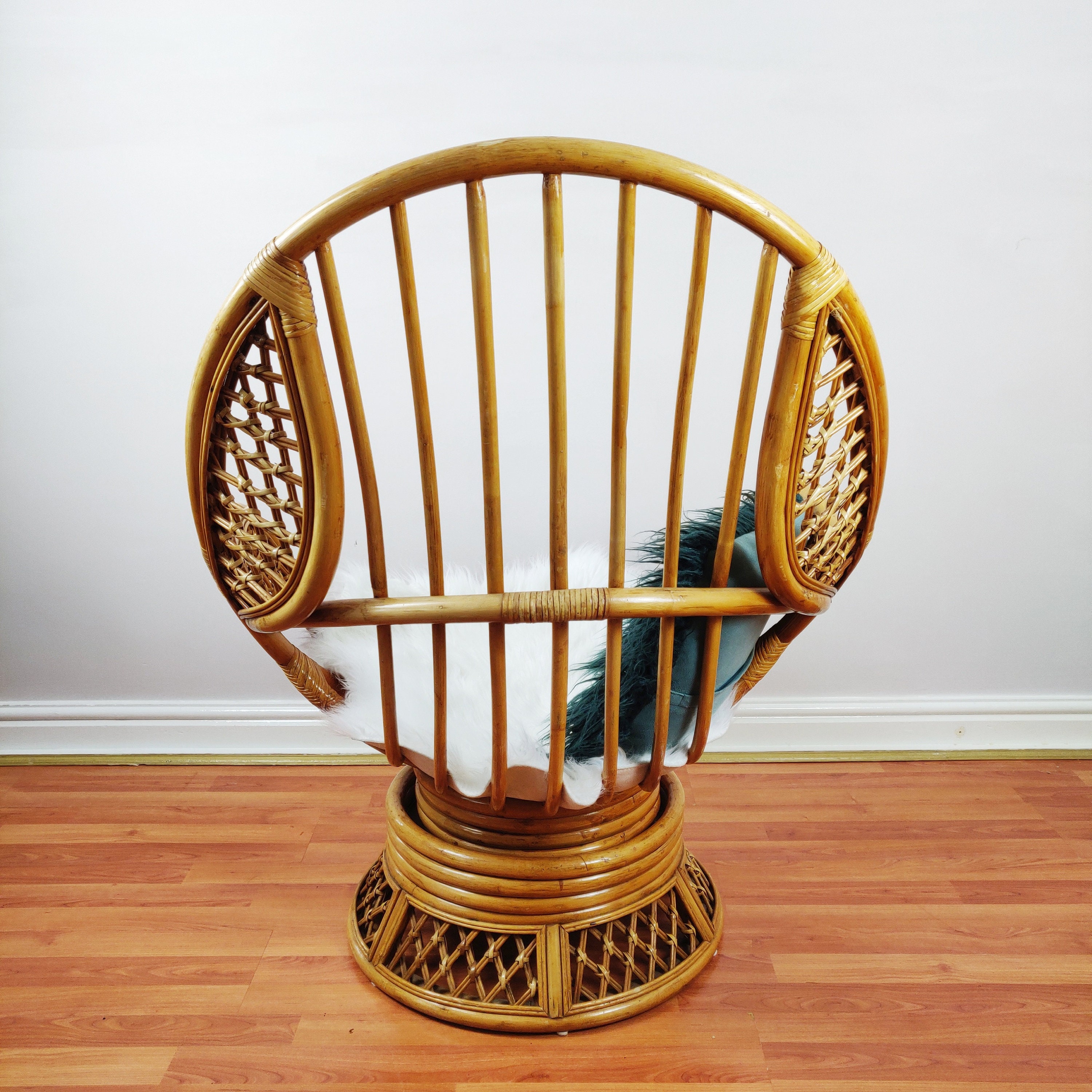 Vintage Bamboo Cane Swivel Egg Chair Mid Century Angraves Etsy