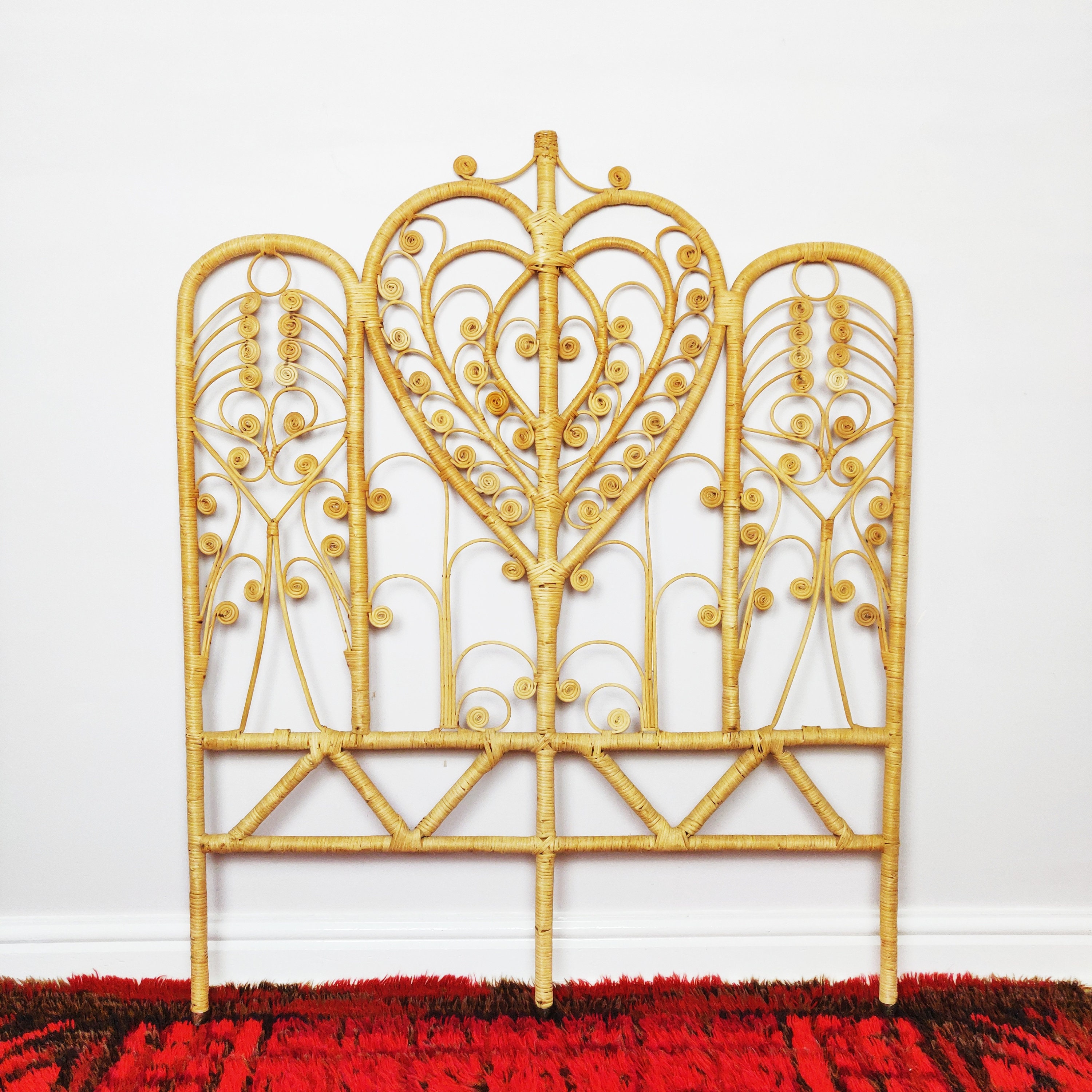 Vintage Headboard Peacock Style Bamboo Tiki Etsy