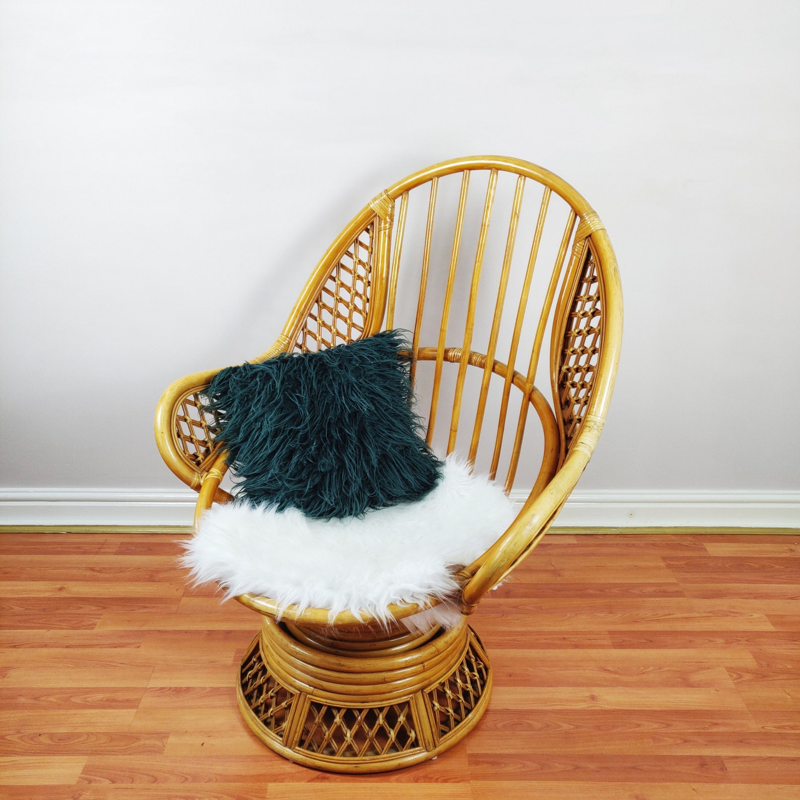 Vintage Bamboo Cane Swivel Egg Chair Mid Century Angraves Etsy