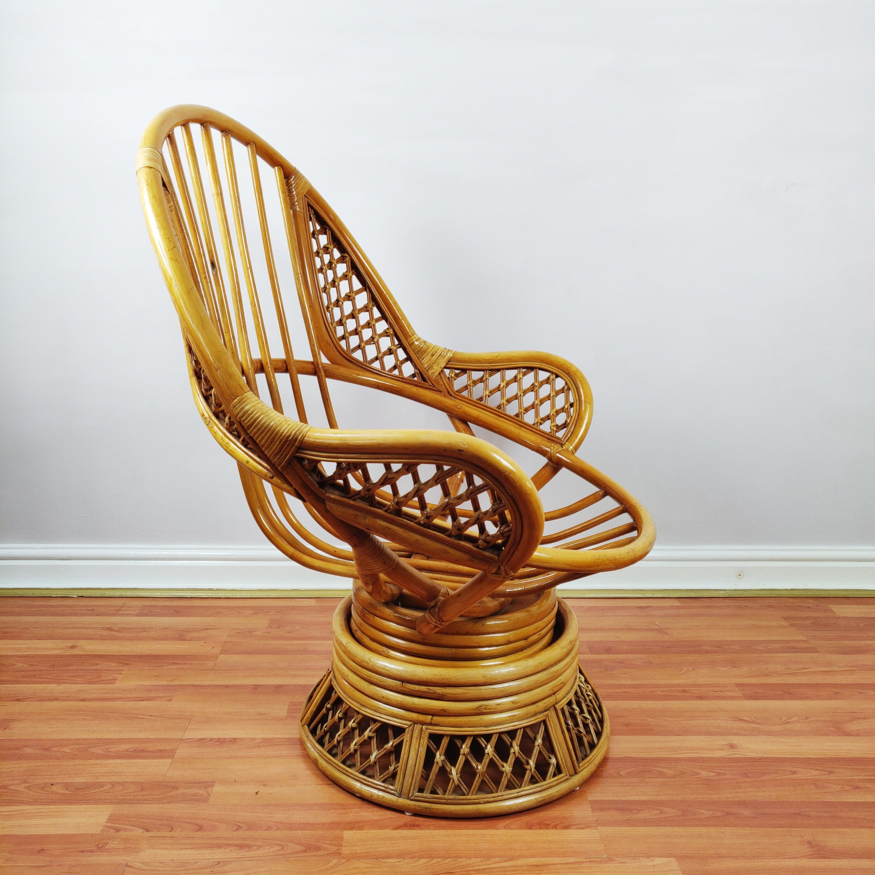 Vintage Bamboo Cane Swivel Egg Chair Mid Century Angraves Etsy