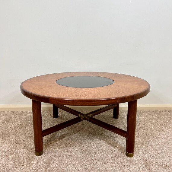 Vintage Rare G Plan Coffee Table Circular Round Smoked Glass Top