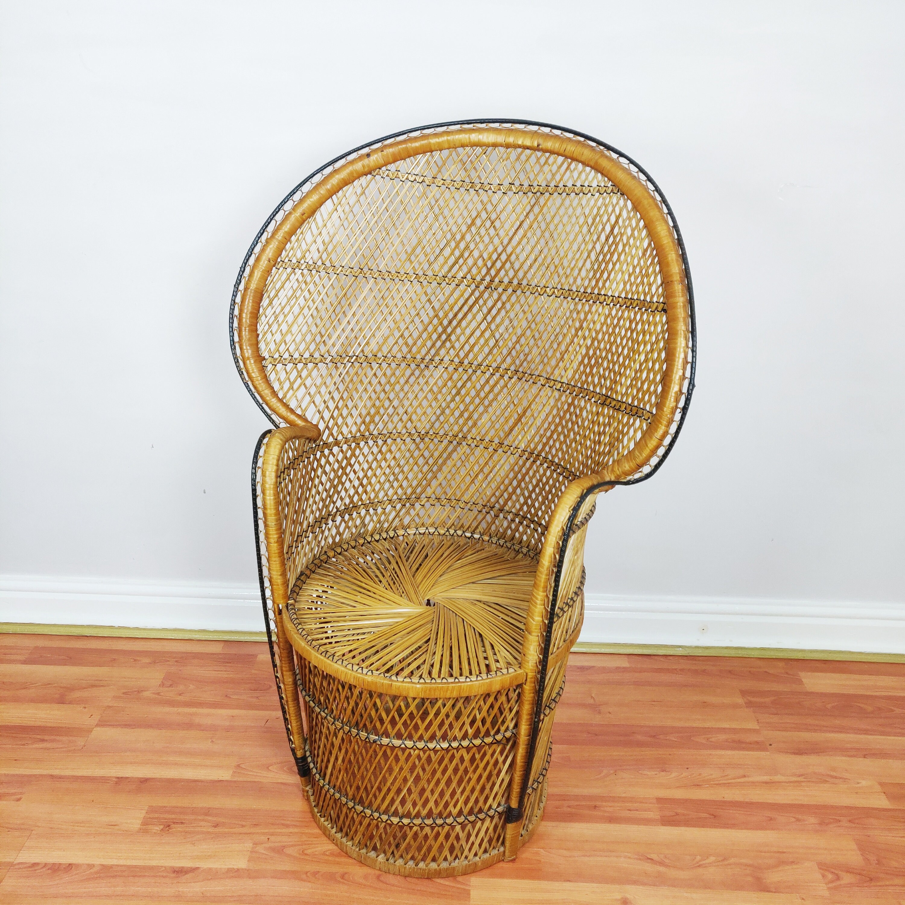Vintage Peacock Chair Bamboo Cane Wicker Emmanuelle Chair