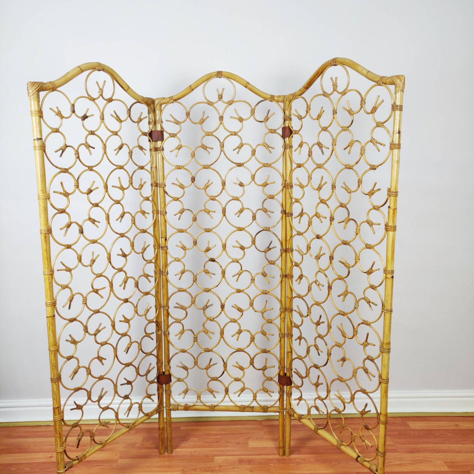 Vintage Bamboo Cane Room Divider Tiki Boho Rattan Cane Mid Etsy