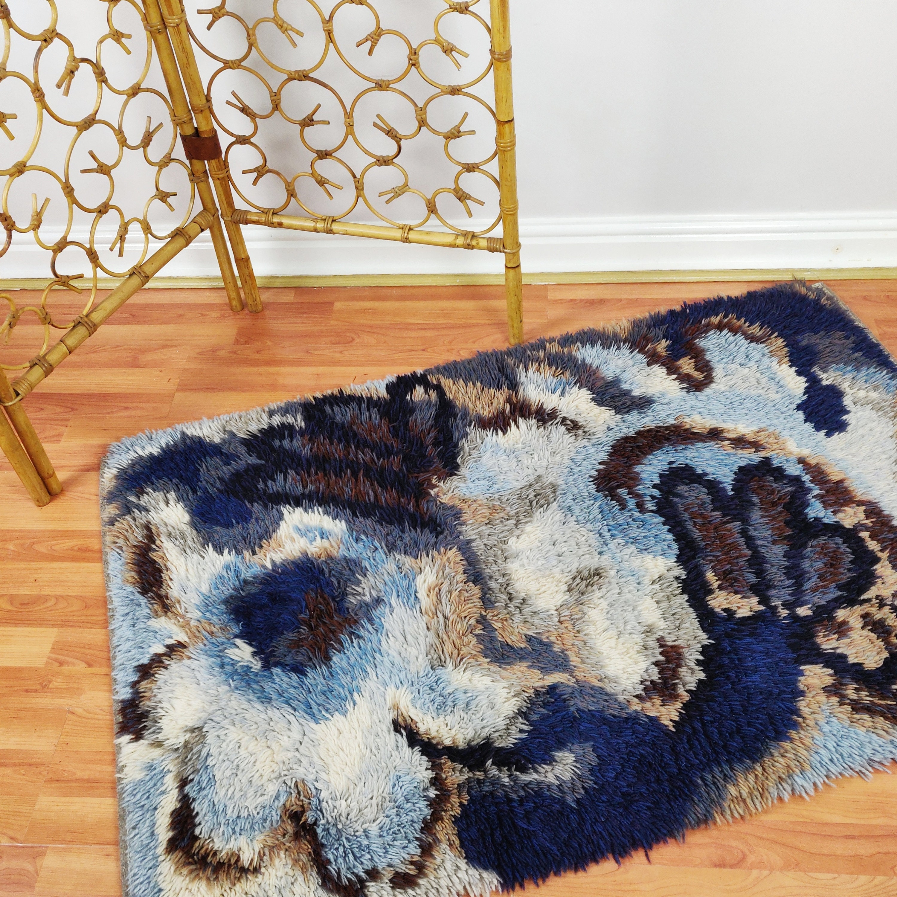 Mid Century Scandinavian Orgyte Rya Rug, Vintage Swedish Wool Shag