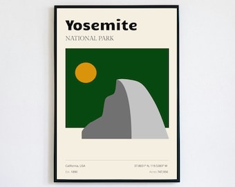 Plakat Parku Narodowego Yosemite - Minimalistyczny projekt wydruku Half-Dome - Pobieranie cyfrowe