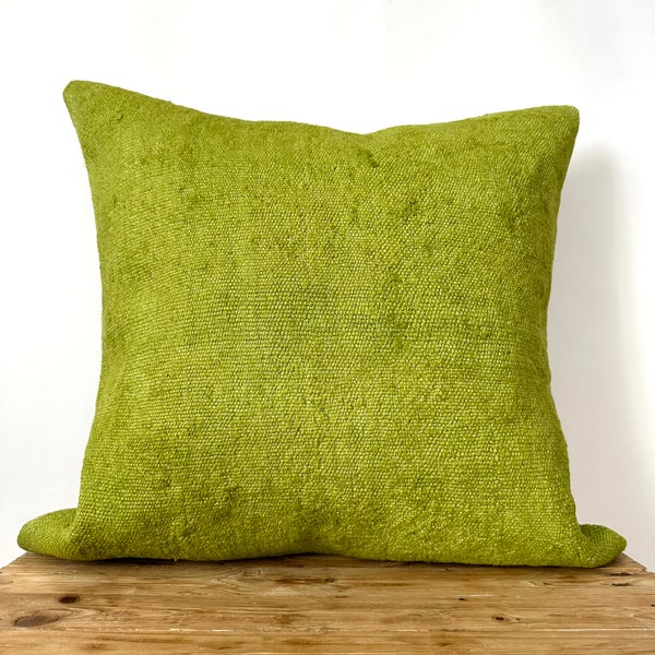Olive Green Hemp Pillow Cover, 24" x 24" Inches, Vintage Cushions, Couch Pillow, Decorative Pillow, Turkish Pillow, Green Cushions, PE-3482