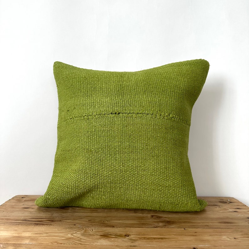 Olive Green Hemp Pillow, 16 x 16 Inches 40 x 40 cm, Bohemian Pillow, Turkish Pillow, Decorative Pillow, Handmade Pillow, PE-3521 image 1