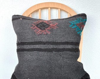 Black Hemp Pillow Case, 20x20 Vintage Cushion Cover, Cushion Cover, Carpet Pillow, Couch Cushion Cover, Chair Cushions, Outdoor Pillow
