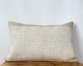 Beige Striped Hemp Pillow, 16" x 24" Inches, Turkish Pillow, Kilim Pillow, Decorative Pillow, Bohemian Pillow, Pillow Cover, PE-3544
