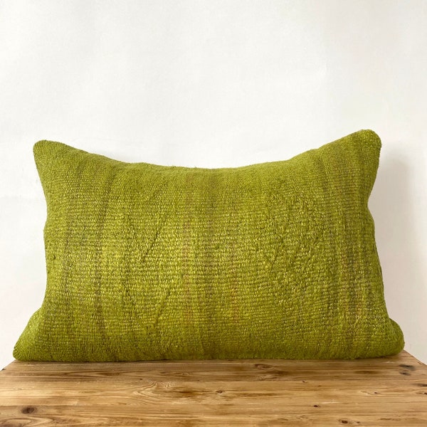 Olive Green Striped Hemp Pillow Cover, 16" x 24" Inches, Vintage Cushions, Couch Pillow, Decorative Pillow, Turkish Pillow, PE-2210