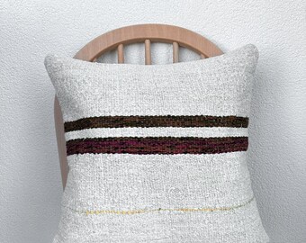 White Hemp Pillow Case, 20x20 Vintage Cushion Cover, Floor Pillow, Hemp Pillow, Handmade Pillow Case, Lumbar Pillow, Vintage Pillow Cover