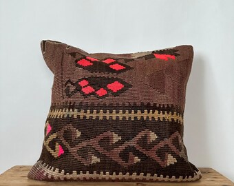 Kilim Pillow, 20" x 20" Inches Throw Pillow, Decorative Pillow, Turkish Pillow, Bohemian Pillow, Couch Pillow, Handmade Pillow, PE-3166