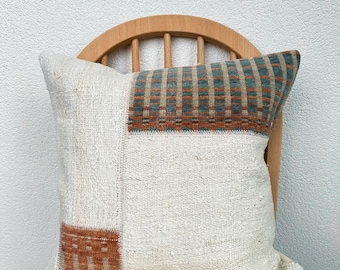 White Hemp Pillow Case, 20x20 Vintage Cushion Cover, Cushion Cover, Couch Cushion Cover, Throw Pillow Cover, Handmade Pillow Case
