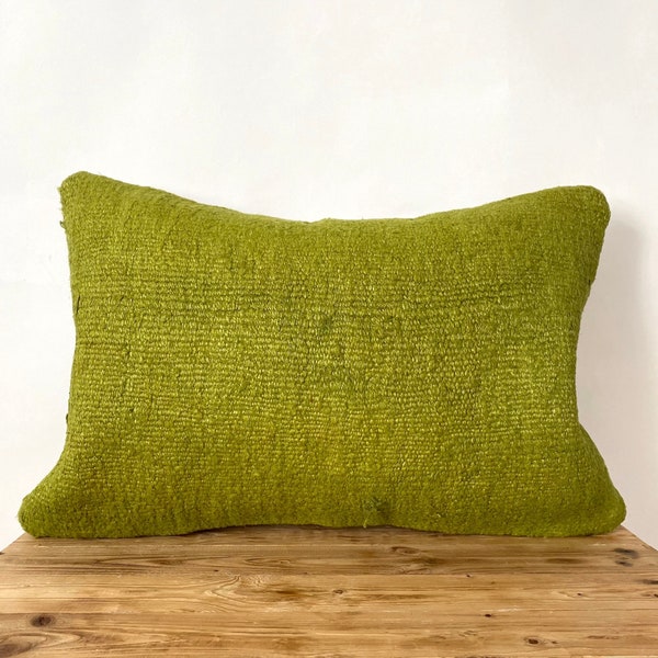 Olive Green Hemp Pillow Cover, 16" x 24" Inches, Vintage Cushions, Couch Pillow, Decorative Pillow, Turkish Pillow, PE-2207