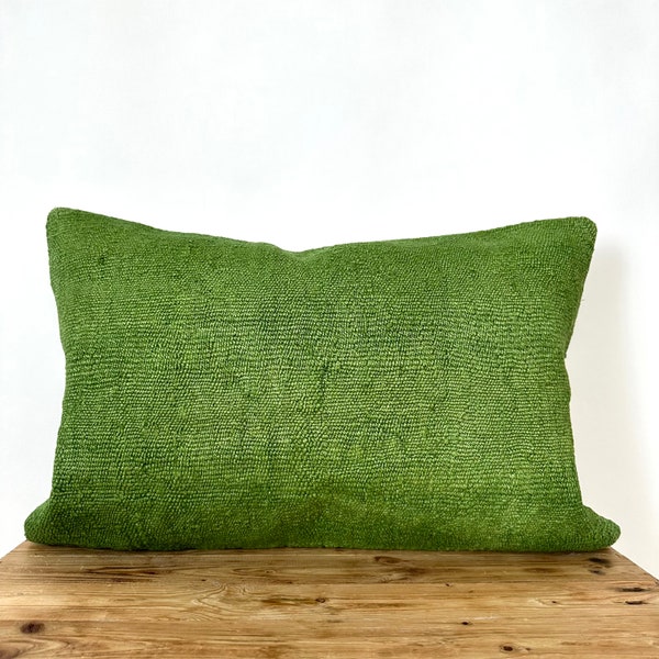 Green Hemp Pillow Cover, 16" x 24" Inches, Vintage Cushions, Couch Pillow, Decorative Pillow, Turkish Pillow, Home Decor, PE-3453