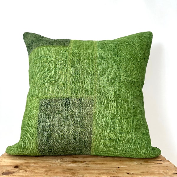 Patchwork Green Hemp Pillow Cover, 20" x 20" Inches, Vintage Cushions, Couch Pillow, Decorative Pillow, Turkish Pillow, PE-3497