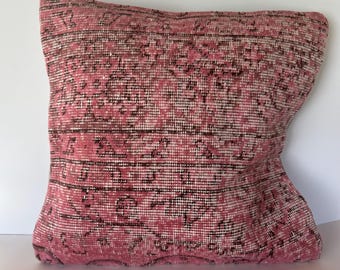 Pink Rug Pillow Case, 16x16 Vintage Cushion Cover, Vintage Cushion, Lumbar Pillow, Custom Pillow, Floor Pillow, Sofa Pillow, Pillow Cover