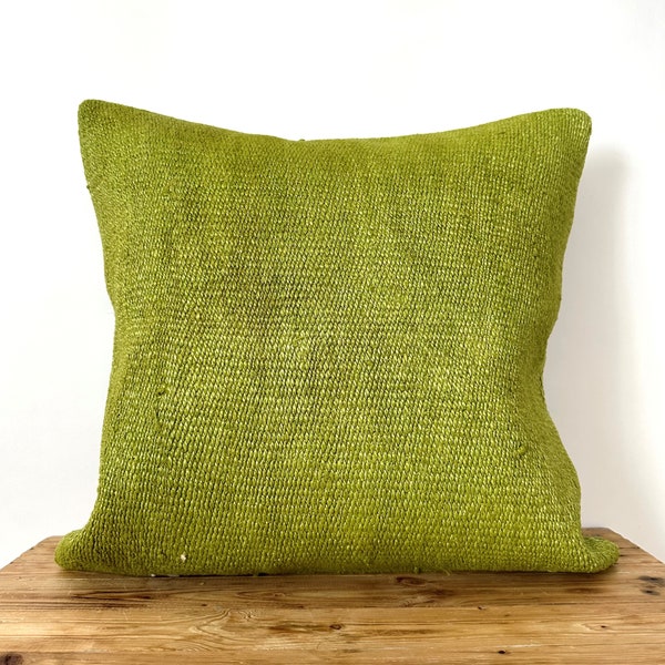 Olive Green Hemp Pillow Cover, 20" x 20" Inches, Vintage Cushions, Couch Pillow, Decorative Pillow, Turkish Pillow, Home Decor, PE-3457
