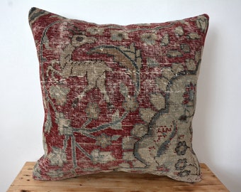 Persian Pillow Cover, 20” X 20” Decorative Pillow, Handmade Pillow, Couch Pillow, Boho Throw Pillow, Wool Pillow Cover, Home Decor, PE-943
