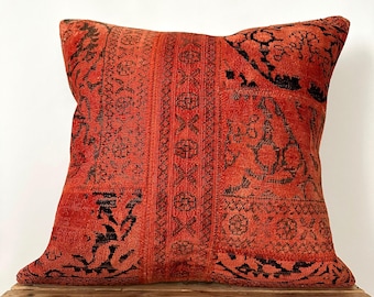 Red Silk Pillow Cover, 24&quot; x 24&quot; Turkish Pillow Cover, Decorative Pillow, Handmade Cover, Home Decor, Couch Pillow, Home Decor PE-2899 (2)