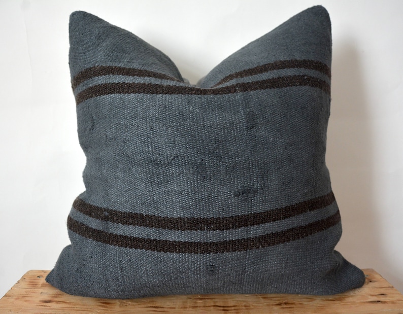 20 X 20 Inc Vintage Cushion Boho Pillow Couch Pillow PE-738 Decorative Pillow Striped Dark Gray Hemp Pillow Throw Pillow