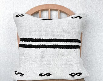 White Hemp Pillow Cover, 20x20 Vintage Cushion Cover, Decorative Pillow, Cushion Cover, Antique Pillow, Lumbar Pillow, Sofa Pillow