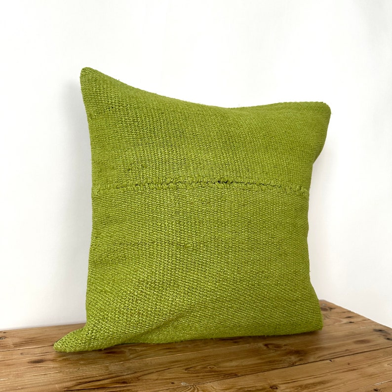 Olive Green Hemp Pillow, 16 x 16 Inches 40 x 40 cm, Bohemian Pillow, Turkish Pillow, Decorative Pillow, Handmade Pillow, PE-3521 image 4