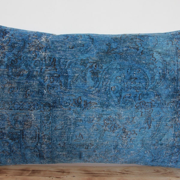 Blue Silk Pillow, 16" x 24" Inches (40 x 60 cm), Turkish Pillow, Decorative Pillow, Throw Pillow, Bohemian Pillow, Vintage Decor, PE-408