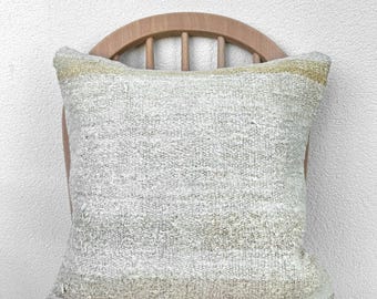 Beige Hemp Pillow Case, 20x20 Vintage Cushion Cover, Rug Pillow, Unique Throw Pillow, Cushion Cover, Boho Decor, Antique Pillow, Pillow Case