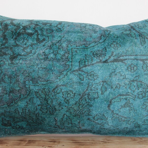 Turquoise Silk Pillow, 16" x 24" Inches (40 x 60 cm), Turkish Pillow, Decorative Pillow, Throw Pillow, Bohemian Pillow, Office Decor, PE-405