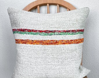 White Hemp Pillow Case, 20x20 Vintage Cushion Cover, Sofa Pillow, Chair Cushions, Custom Pillow, Boho Decor, Natural Pillow Case, Rug Pillow